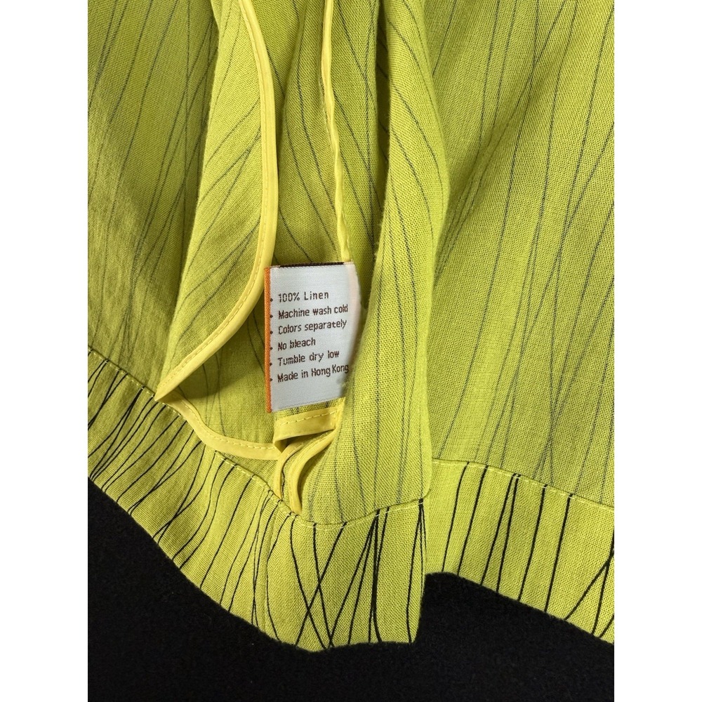 Fridaze Lime Chartreuse Green 100% Linen Top Women's Sz L Abstract Lines Artsy - Picture 7 of 11